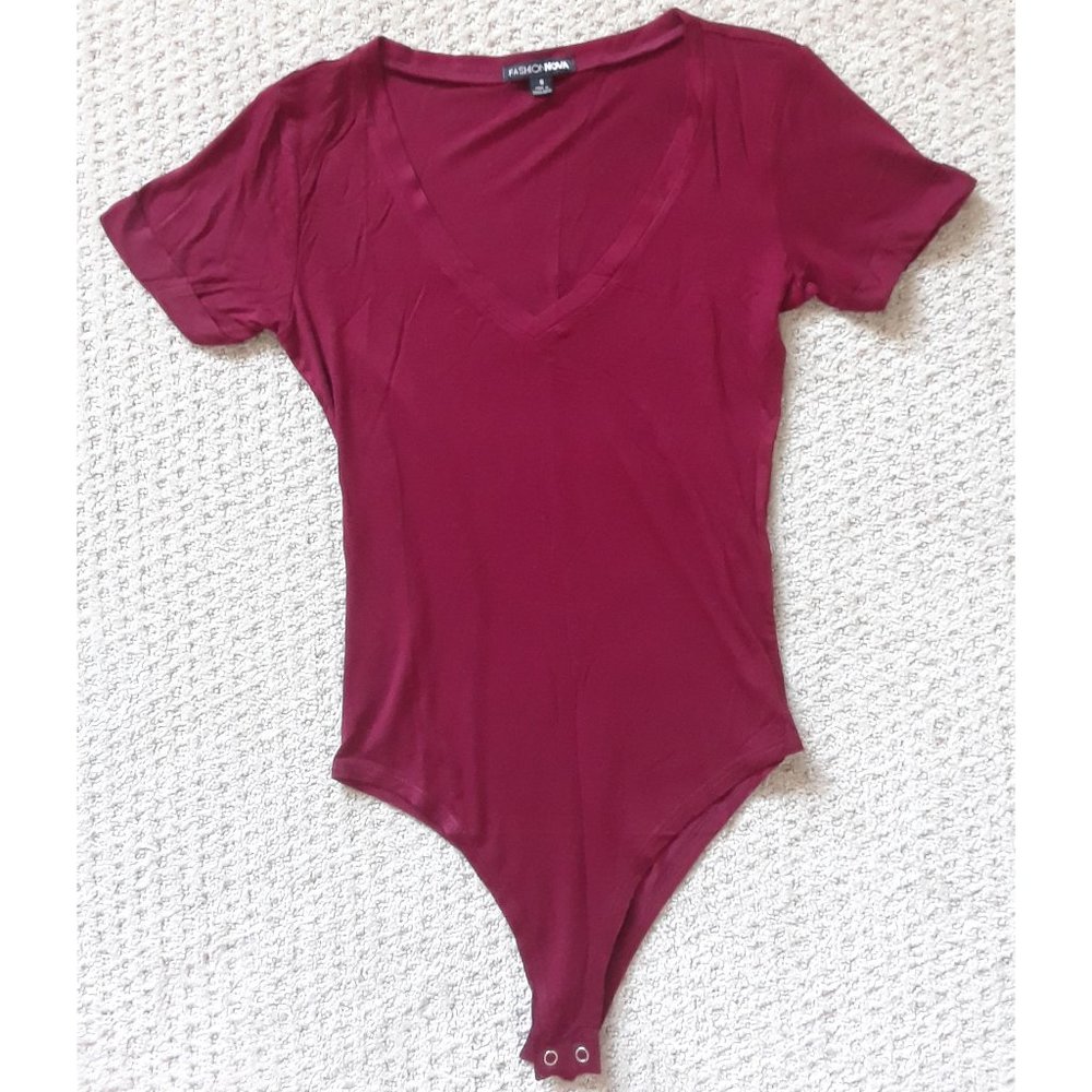 Fashion Nova Burgundy Favorite Tee Bodysuit